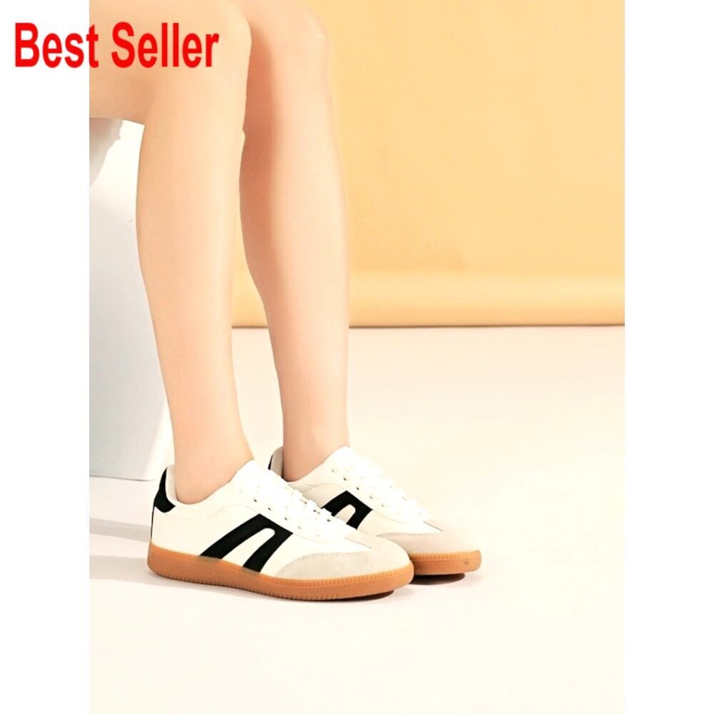 Retro Gum Sole Sneakers with Lace Detail, Shock Absorption, Anti-Slip - Picture 7 of 7